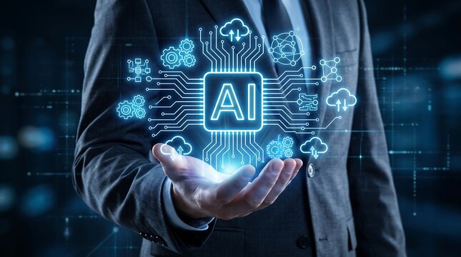 Businessman Working with AI Technology and Smart Digital Solutions