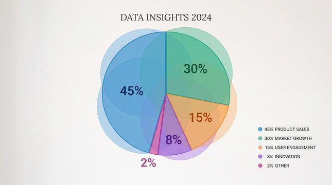 Data Insights 2024 Venn Diagram: A colorful Venn diagram illustrating data insights for 2024, with overlapping circles representing different metrics and percentages like product sales, market growth.