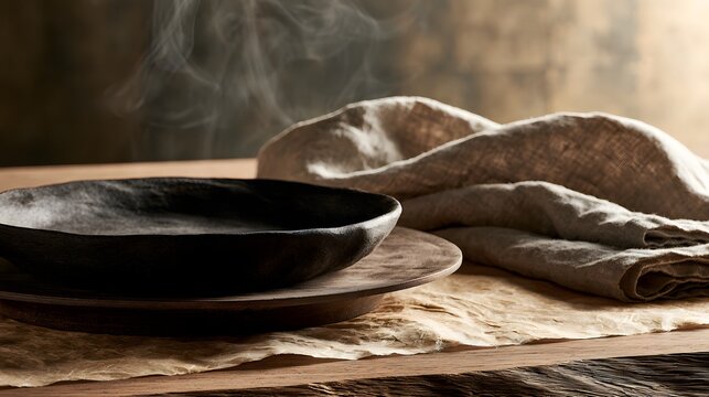 Rustic dark ceramic plate set arranged for a moody meal