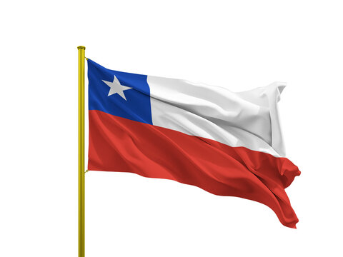 Chile flag waving on a golden pole isolated on Transparent Background