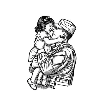 Proud Soldier Embraces Happy Daughter - Military Family Reunion
