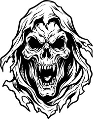 Obraz premium Ghost mask, black silhouette vector illustration