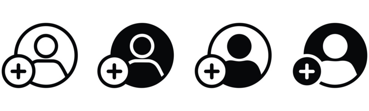 Add user icon with avatar profile for account creation, registration interface symbol, login identity graphic, vector, design
