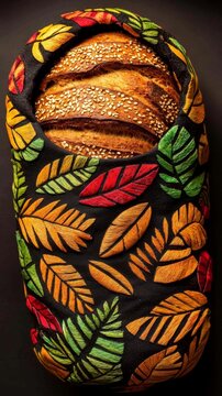 The elegance of artisan bread meets the charm of leaf-patterned presentation.