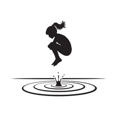 Jumping girl silhouette with water splash on white background