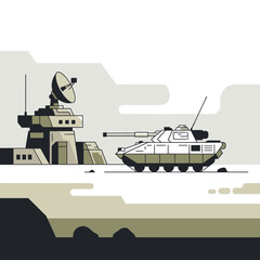 Obraz premium Military Tank and Radar Station Flat Illustration
