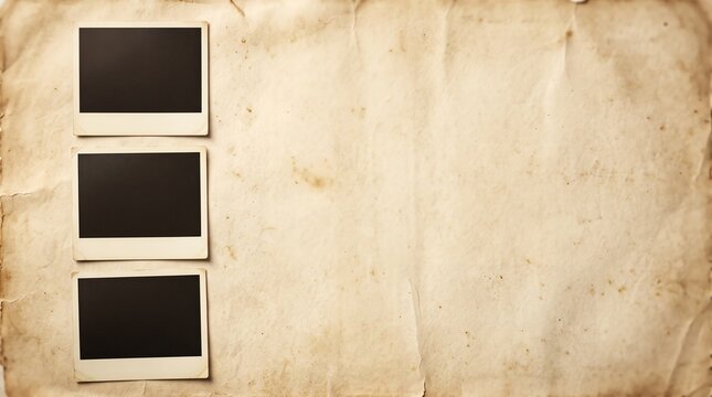Blank Vintage Polaroid Photo Frames on Aged Paper Background