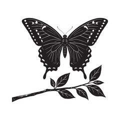 Butterfly Silhouette On Branch Black And White Graphic © ABDULLA