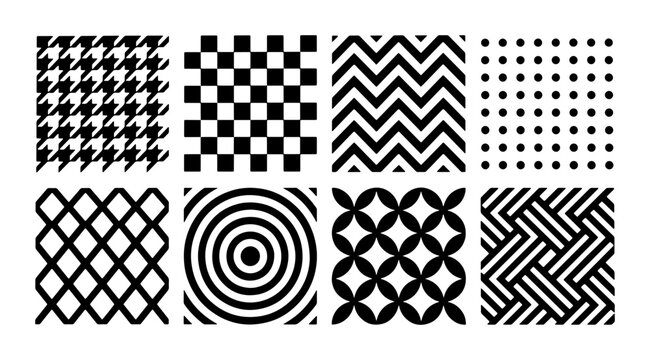Monochromatic Geometric Patterns Collection: 8 Seamless Vector Textures for Design