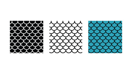 Fish scales patterns in black white and blue on white background © santo