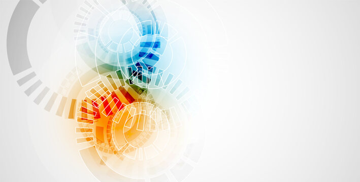 Abstract vector background with dynamic circles and geometric shapes. Technology concept template.