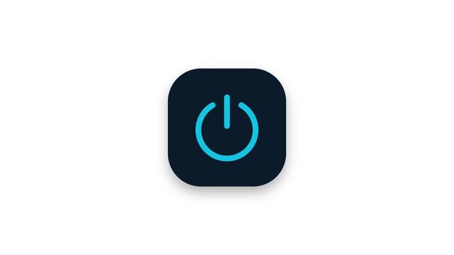 Glowing digital power button icon on white background