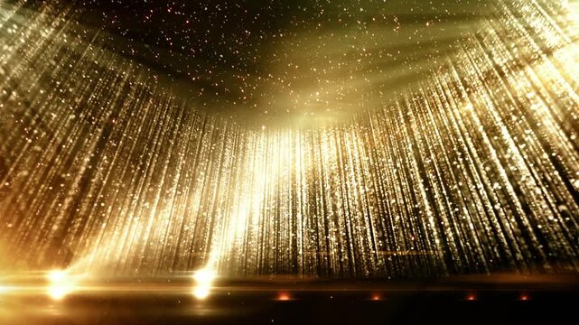 Global Awards Golden revolving stage with sliding spotlights. Video In Loop