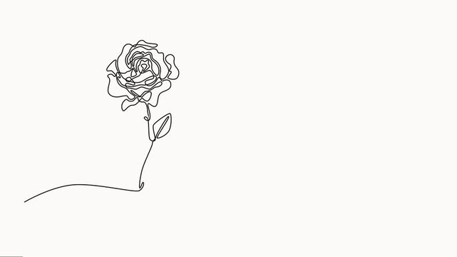 Rose flower continuous one line drawing animation video in minimalist black line drawing, Animated continuous single line drawing of roses flowers elegance motion. animation.