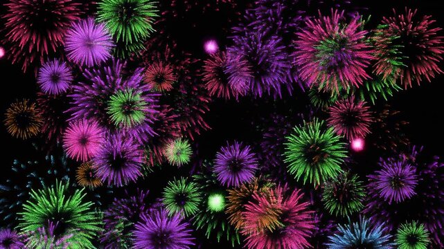 Colorful fireworks explosion animation sequence
