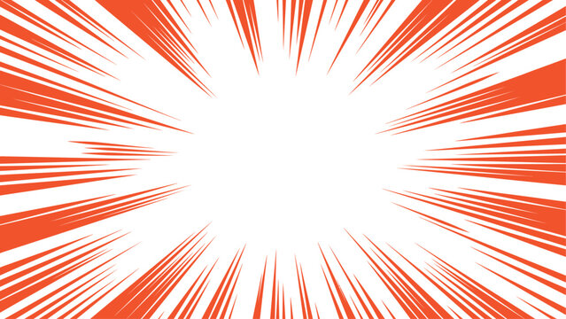 Abstract orange anime speed lines background with central blank copy space. Comic book style radial speedline action design vector. Flat vector illustration EPS 10.