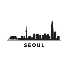Obraz premium Seoul skyline silhouette against a white background