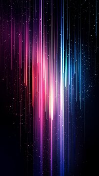 Abstract digital background featuring vertical glowing light beams and particles in neon colors