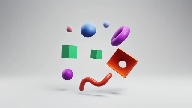 colorful geometric shapes floating animation sequence