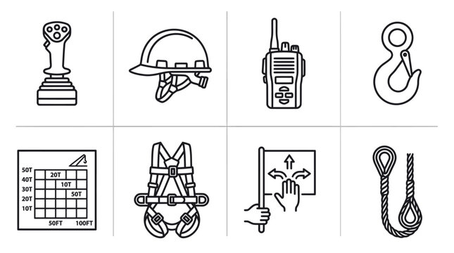 Set of industrial safety equipment icons outline vector design for construction 