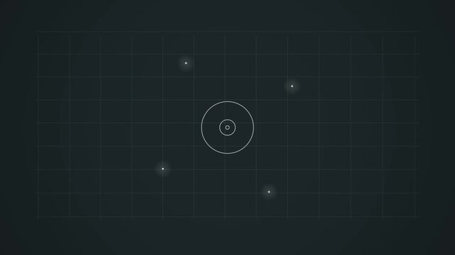 Glowing concentric circles target graphic on dark grid.