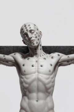 Cybernetic Crucifixion, Futuristic Cyborg Jesus Christ on a Cross