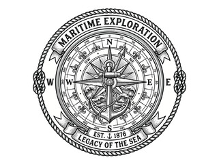 Naklejka premium Vintage Maritime Compass and Anchor Emblem Design.