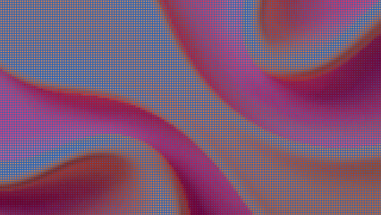 Naklejka premium Colorful abstract background with wavy fabric texture and orange and purple halftone dots.