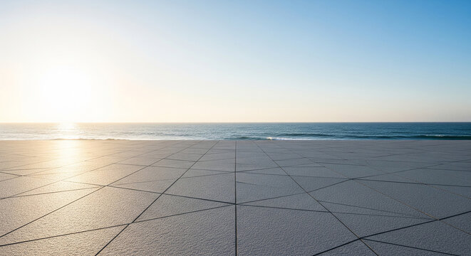 Empty stone plaza bathed in golden sunset light, representing a tranquil open air setting for outdoor scenes
