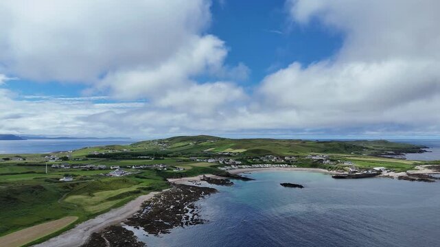 Panoramic aerial view of the Donegal coastline near Malin Head Ireland in summer 4K