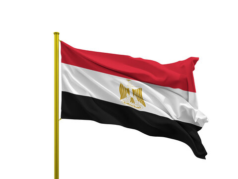 Egypt flag waving on a golden pole isolated on Transparent Background