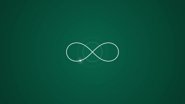 Glowing white infinity symbol on dark teal gradient.