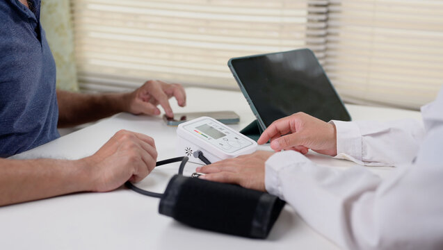 Close up of a digital blood pressure measurement checkup