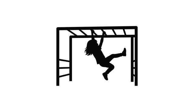 Silhouette of a girl hanging on monkey bars