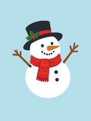 happy snowman wearing scarf and top hat winter illustration