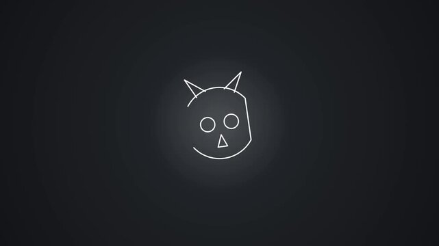 Minimalist white line art robot head on dark background.