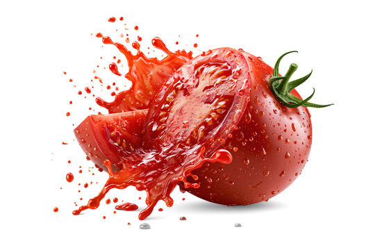 Smashed Tomato Ripening Juice Splash Against White