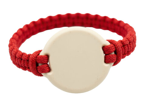 A stylish red braided paracord bracelet with a blank white circular charm displayed in a clean studio shot against a white background.