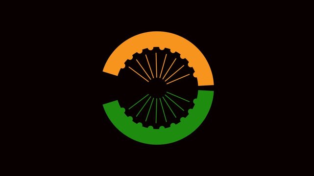 Indian flag tricolor Ashoka chakra loading icon animation in a seamless loop on a black background for Independence or Republic Day patriotic celebration concepts