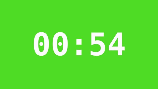 1 minute countdown timer animation, digital clock green screen