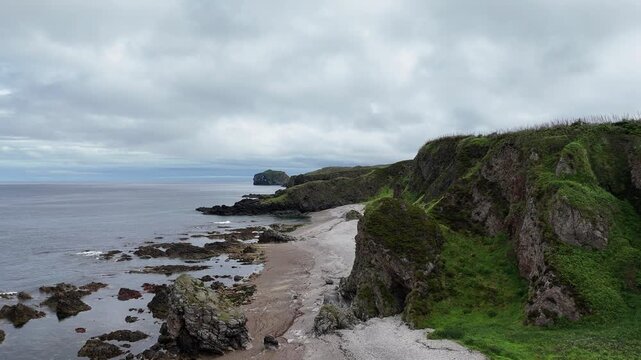 Aerial view of the Atlantic coastline near Malin Head Donegal Ireland in summer 4K