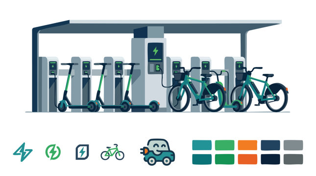 Electric Micro Mobility Charging Station Vector Illustration Brand Board