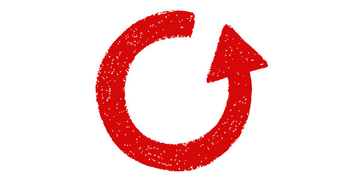 Red chalk textured refresh reload arrow circular loop icon on transparent background