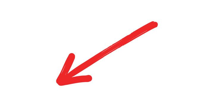 Red chalk textured diagonal down left pointing arrow icon on transparent background
