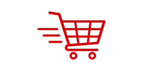 Fast red shopping cart icon with motion lines for express delivery and e-commerce on transparent background © Shan masih