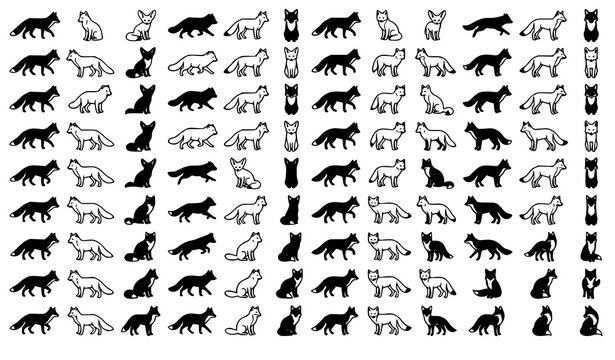 Realistic Fox Vector Collection Minimalist Animal Silhouettes and Outline Icons