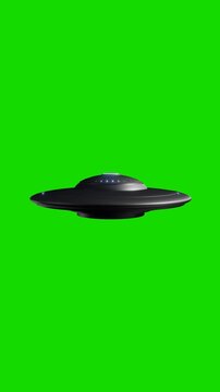 Flying saucer rotate animation. Realistic UFO rotate animation on green background. Full HD. 4K