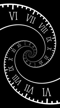 Spiral Clock Animation looped background. Concept of time travel, Present, Past, Future, infinity concept of time travel Full HD. 4K