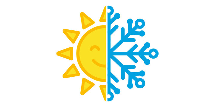 Hot and Cold Weather Concept with Half Sun and Half Snowflake Icon