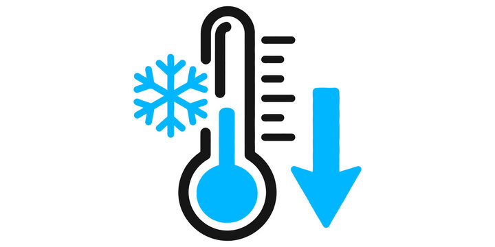 Thermometer icon with snowflake and downward arrow indicating low temperature and cooling